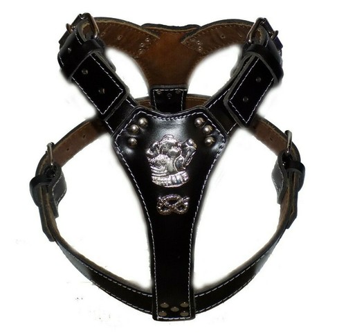 Leather dog harness black - dog,