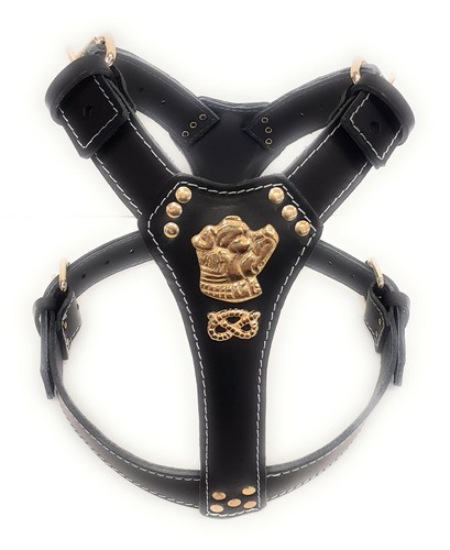 Black leather dog harness with - leather,