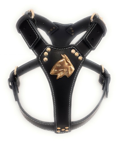 Black leather dog harness - leather,