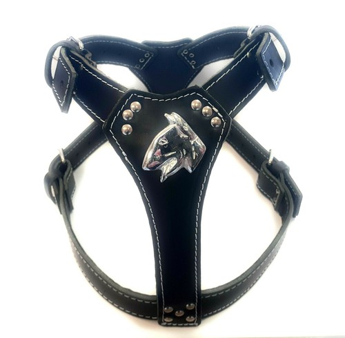Black leather dog harness - leather,