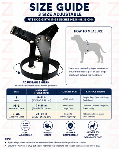 Leather dog harness plain - plain, 6