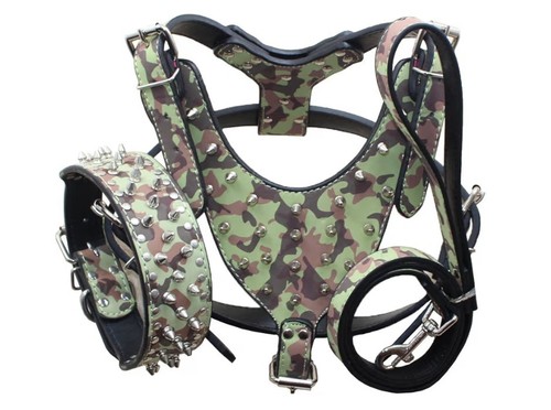 Camo medium leather spiked dog - camo,